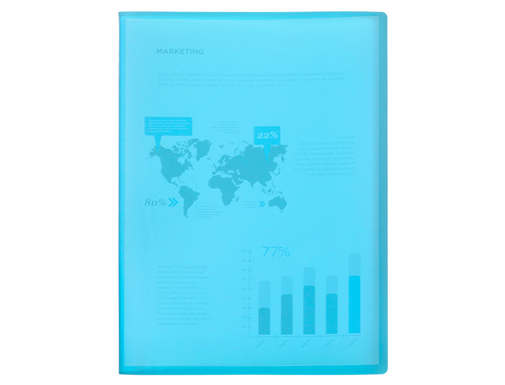 CAPA CATALOGO LIDERPAPEL 40 BOLSAS POLIPROPILENO DIN A4 TRASLUCIDA AZUL FROSTY
