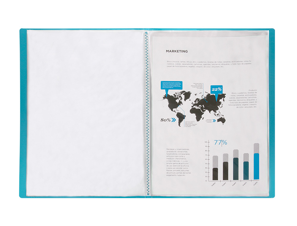 CAPA CATALOGO LIDERPAPEL 40 BOLSAS POLIPROPILENO DIN A4 TRASLUCIDA AZUL FROSTY