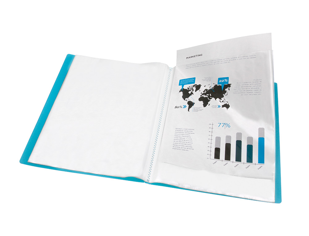 CAPA CATALOGO LIDERPAPEL 40 BOLSAS POLIPROPILENO DIN A4 TRASLUCIDA AZUL FROSTY