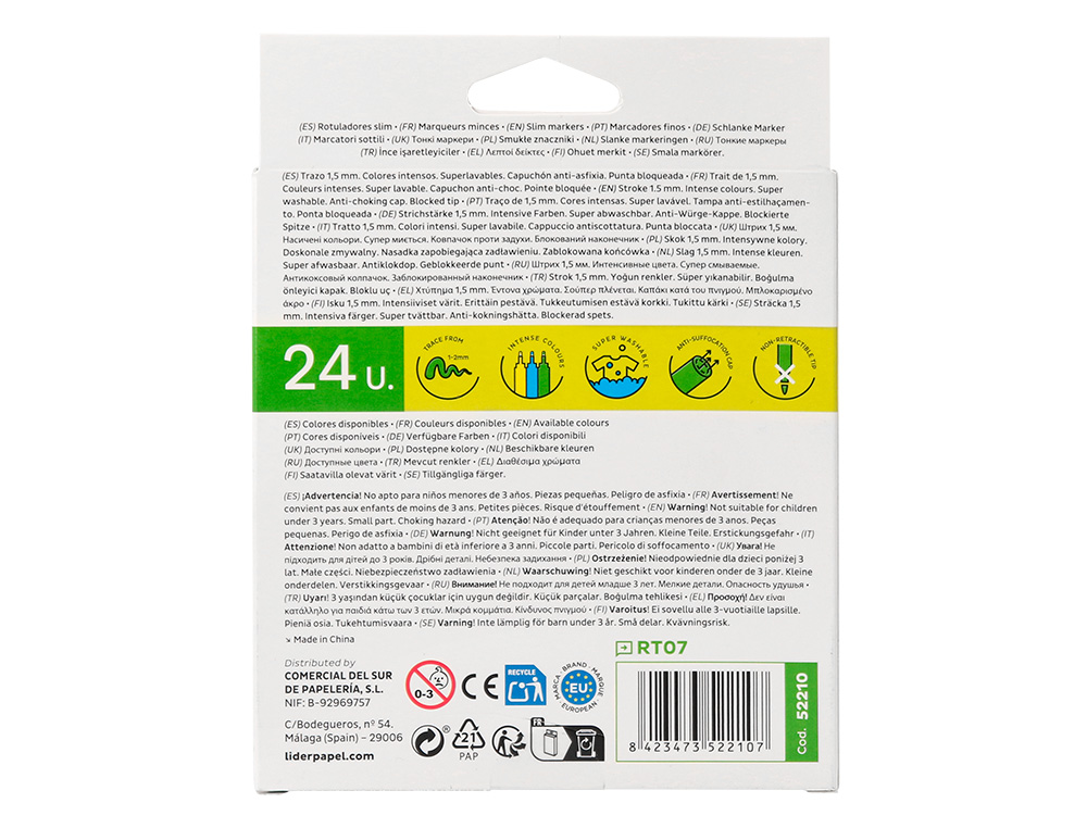 MARCADOR LIDERPAPEL FELTRO SLIM CAIXA 24 CORES
