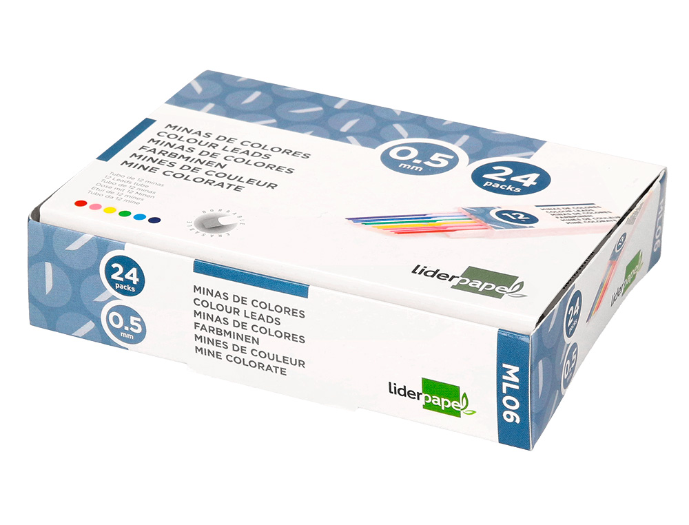 MINAS LIDERPAPEL CORES SORTIDAS DE 0.5 MM ESTOJO DE 12 MINAS