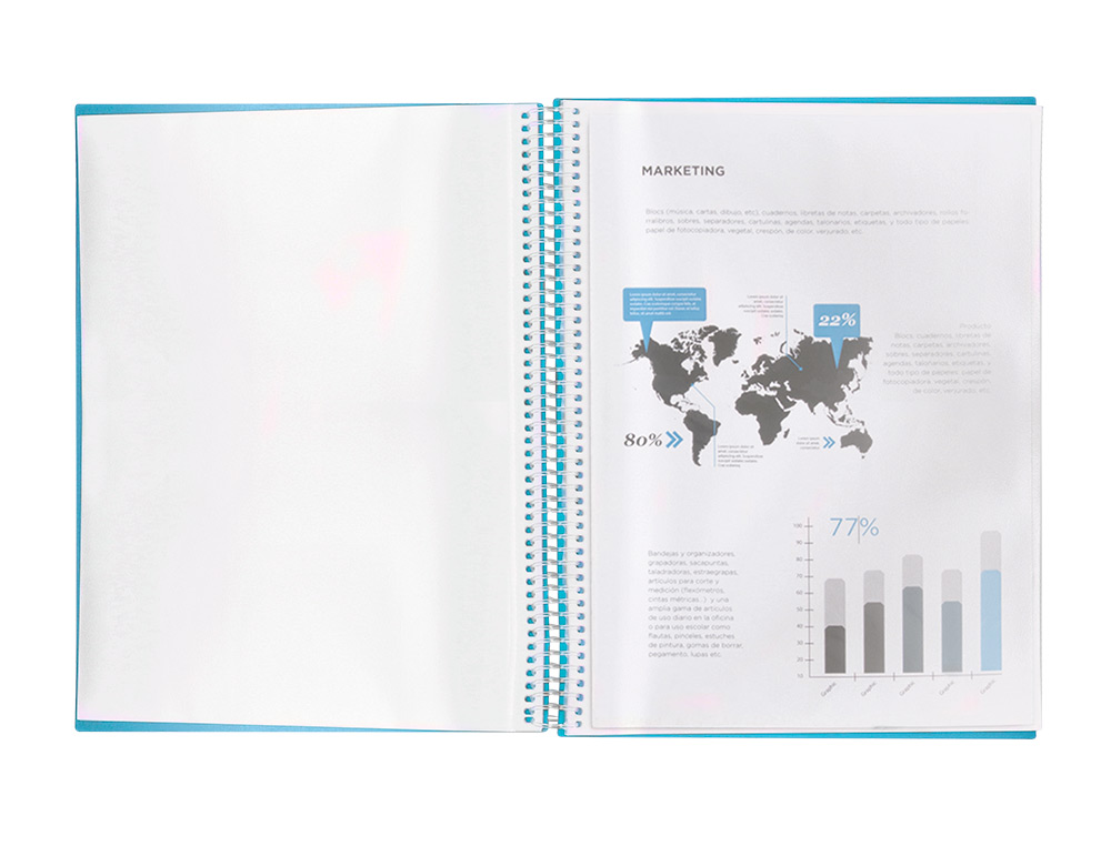 CAPA CATALOGO LIDERPAPEL COM ESPIRAL 40 BOLSAS POLIPROPILENO DIN A4 AZUL