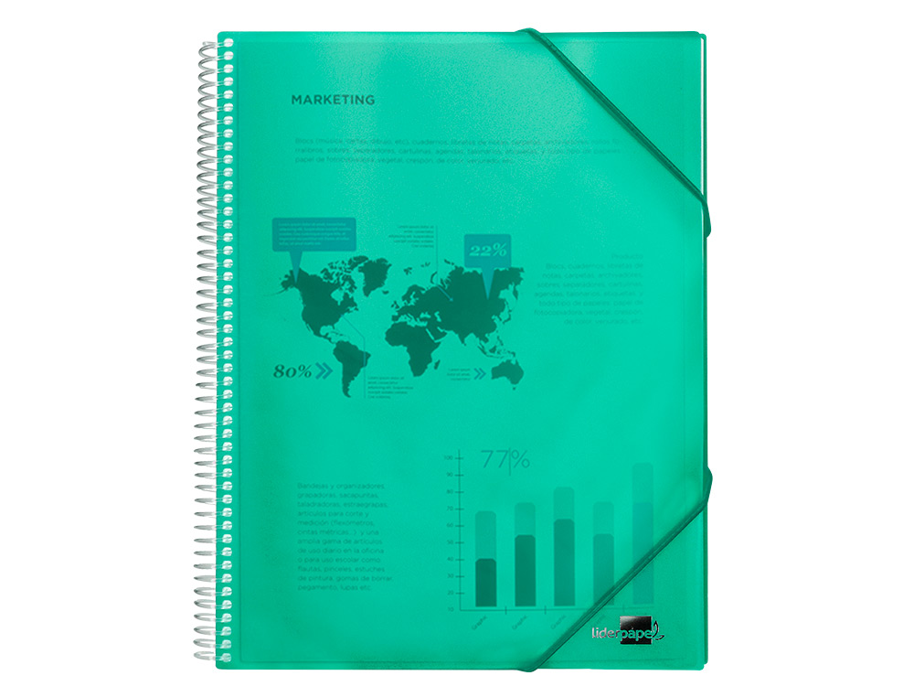 CAPA CATALOGO LIDERPAPEL COM ESPIRAL 40 BOLSAS POLIPROPILENO DIN A4 VERDE