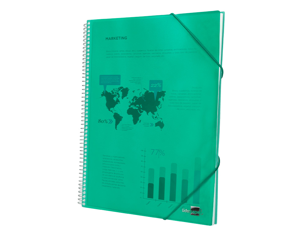 CAPA CATALOGO LIDERPAPEL COM ESPIRAL 40 BOLSAS POLIPROPILENO DIN A4 VERDE