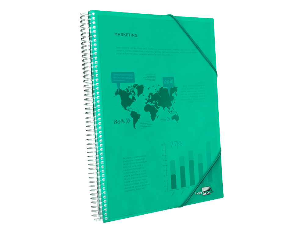 CAPA CATALOGO LIDERPAPEL COM ESPIRAL 40 BOLSAS POLIPROPILENO DIN A4 VERDE