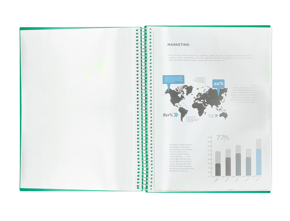 CAPA CATALOGO LIDERPAPEL COM ESPIRAL 40 BOLSAS POLIPROPILENO DIN A4 VERDE