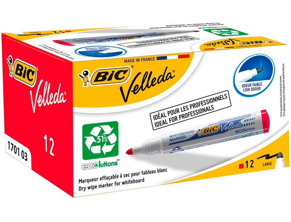 MARCADOR BIC VELLEDA PARA QUADRO BRANCO COR VERMELHO PONTA REDONDA 1,3 MM