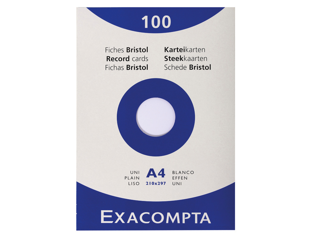 FICHAS EM CARTOLINA EXACOMPTA DIN A4 BRANCAS 205 GR PACK DE 100 UNIDADES