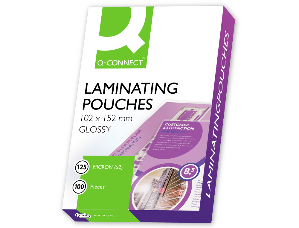 BOLSA DE PLASTIFICAR Q-CONNECT 102 X 152 MM 125 MICRONS CAIXA DE 100 UNIDADES