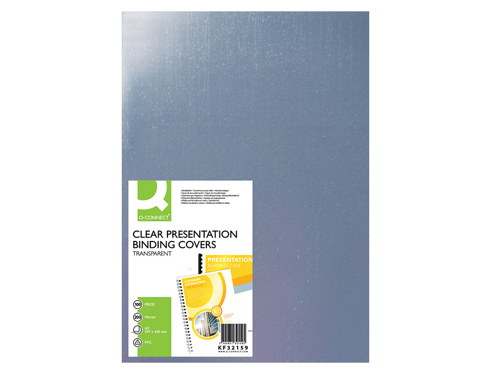 CAPA DE ENCADERNACAO Q-CONNECT PVC DIN A3 INCOLOR 200 MICRONS PACK DE 100 UNIDADES