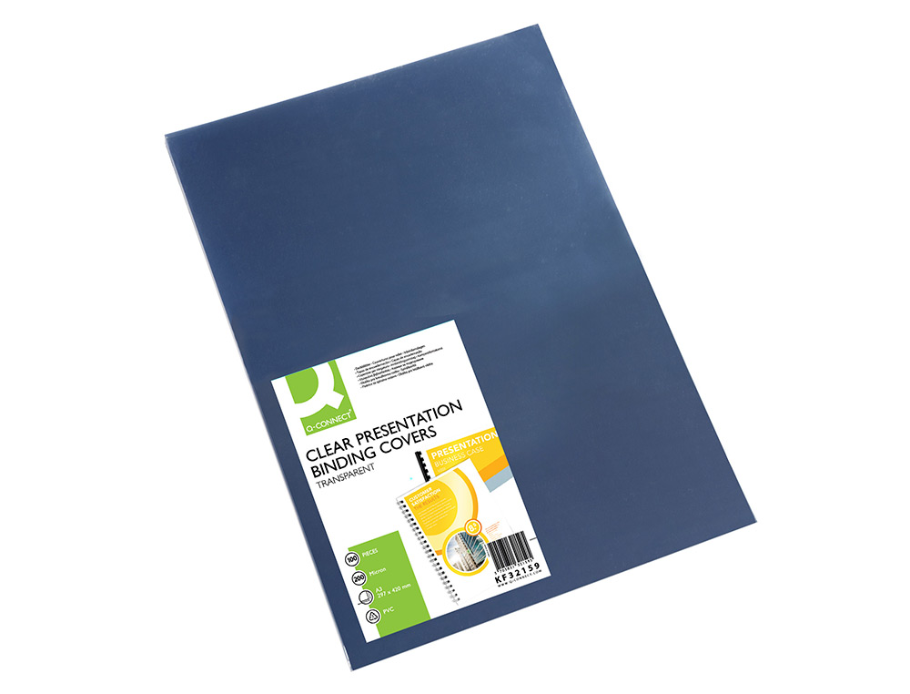 CAPA DE ENCADERNACAO Q-CONNECT PVC DIN A3 INCOLOR 200 MICRONS PACK DE 100 UNIDADES