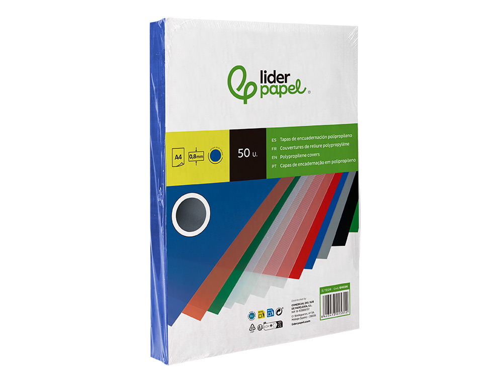 CAPA DE ENCADERNACAO LIDERPAPEL POLIPROPILENO DIN A4 0.8 MM AZUL PACK DE 50 UNIDADES