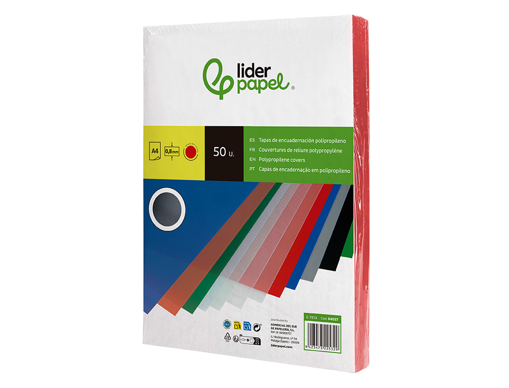 CAPA DE ENCADERNACAO LIDERPAPEL POLIPROPILENO DIN A4 0.8 MM VERMELHA PACK DE 50 UNIDADES