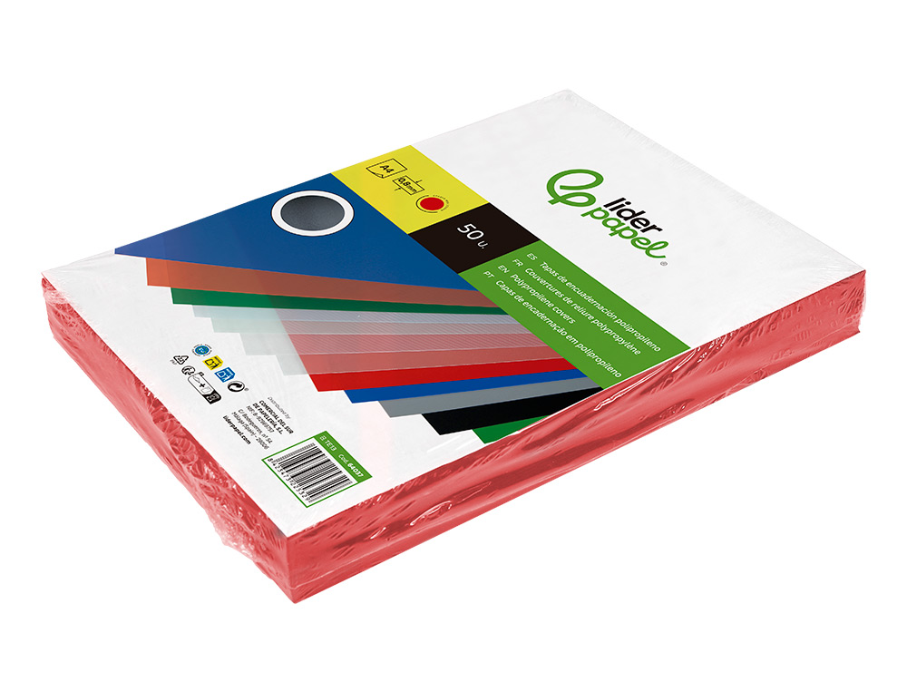 CAPA DE ENCADERNACAO LIDERPAPEL POLIPROPILENO DIN A4 0.8 MM VERMELHA PACK DE 50 UNIDADES
