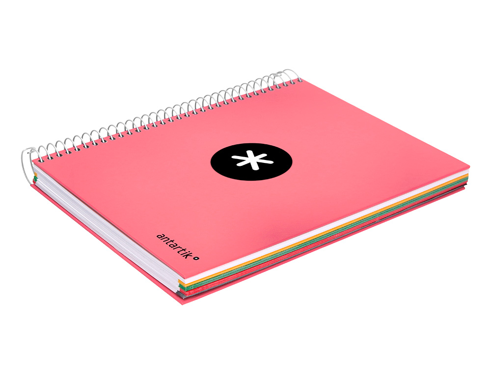 CADERNO ESPIRAL DIN A5 ANTARTIK CAPA FORRADA 120 F 100 GR QUADRICULA 5 MM 5 BANDAS DE CORES COR CORAL