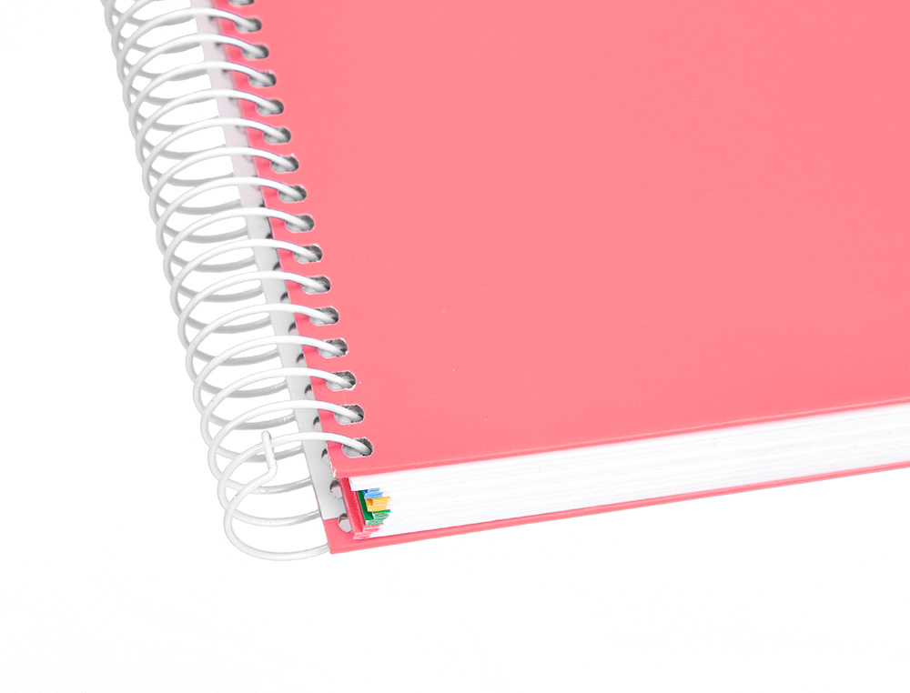 CADERNO ESPIRAL DIN A5 ANTARTIK CAPA FORRADA 120 F 100 GR QUADRICULA 5 MM 5 BANDAS DE CORES COR CORAL