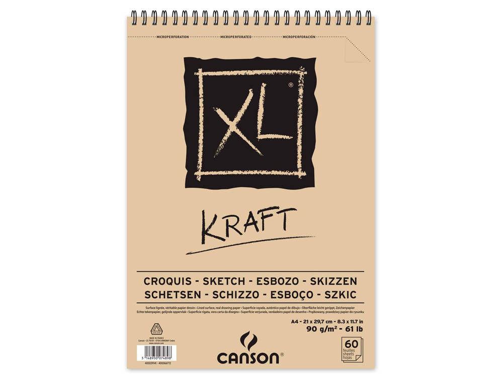 BLOCO DE DESENHO ESBOÇO CANSON XL KRAFT DIN A4 KRAFT BEGE ESPIRAL 21X29,7 CM 60 FOLHAS 90 GR