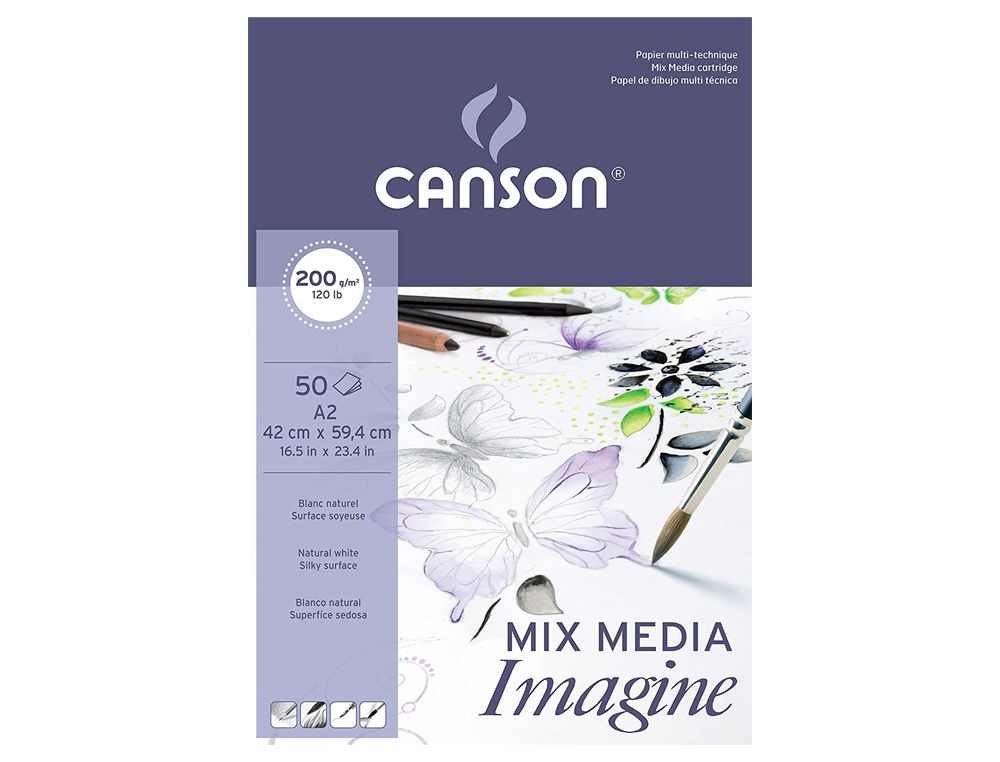 BLOCO DE DESENHO MULTITECNICAS CANSON IMAGINE DIN A2 COLADO LISO 42X59,4 CM 50 FOLHAS 200 GR