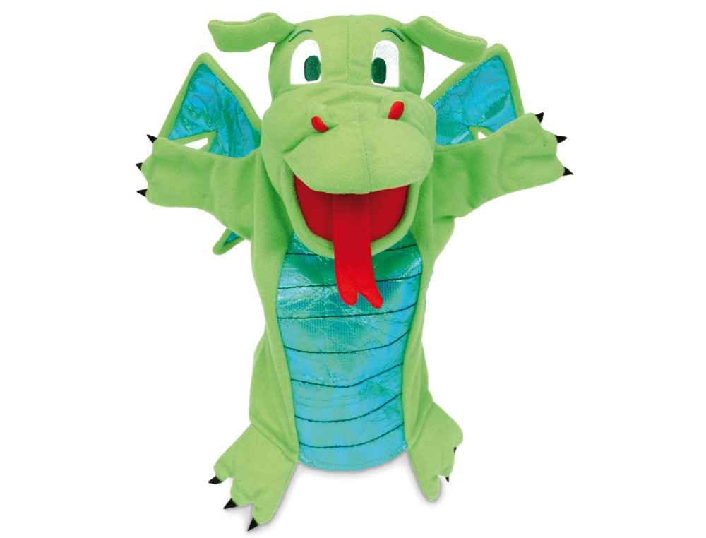 MARIONETA FIESTA CRAFTS DE TECIDO PARA MO E DEDOS DRAGAO VERDE 17X33 CM