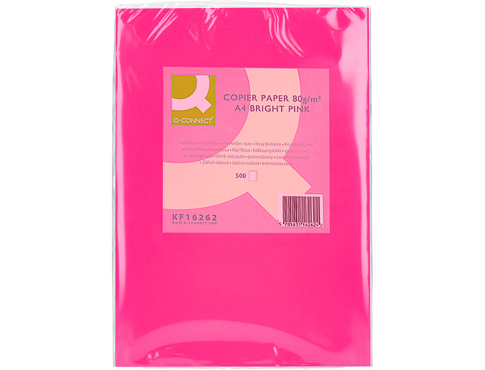 PAPEL DE COR Q-CONNECT DIN A4 80 GR ROSA INTENSO EMBALAGEM DE 500 FOLHAS