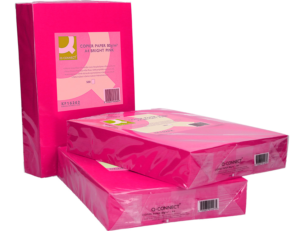 PAPEL DE COR Q-CONNECT DIN A4 80 GR ROSA INTENSO EMBALAGEM DE 500 FOLHAS