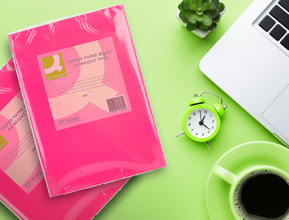 PAPEL DE COR Q-CONNECT DIN A4 80 GR ROSA INTENSO EMBALAGEM DE 500 FOLHAS