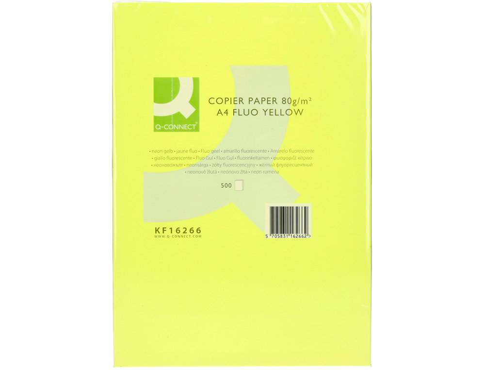 PAPEL DE COR Q-CONNECT DIN A4 80 GR AMARELO NEON EMBALAGEM DE 500 FOLHAS