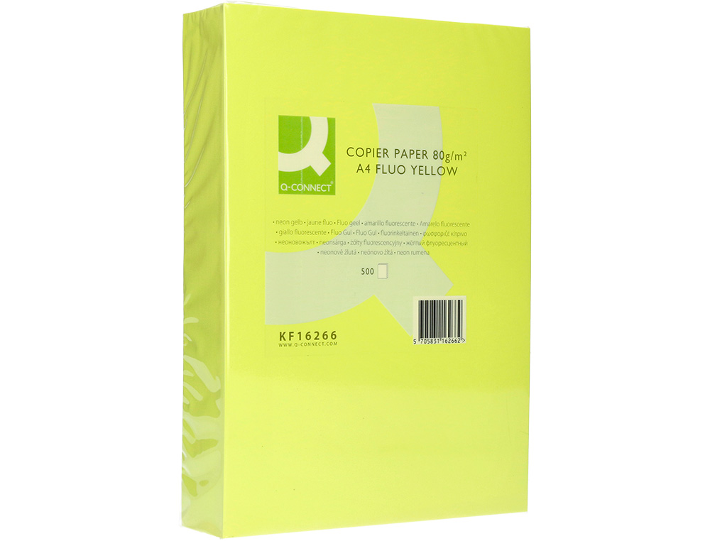 PAPEL DE COR Q-CONNECT DIN A4 80 GR AMARELO NEON EMBALAGEM DE 500 FOLHAS