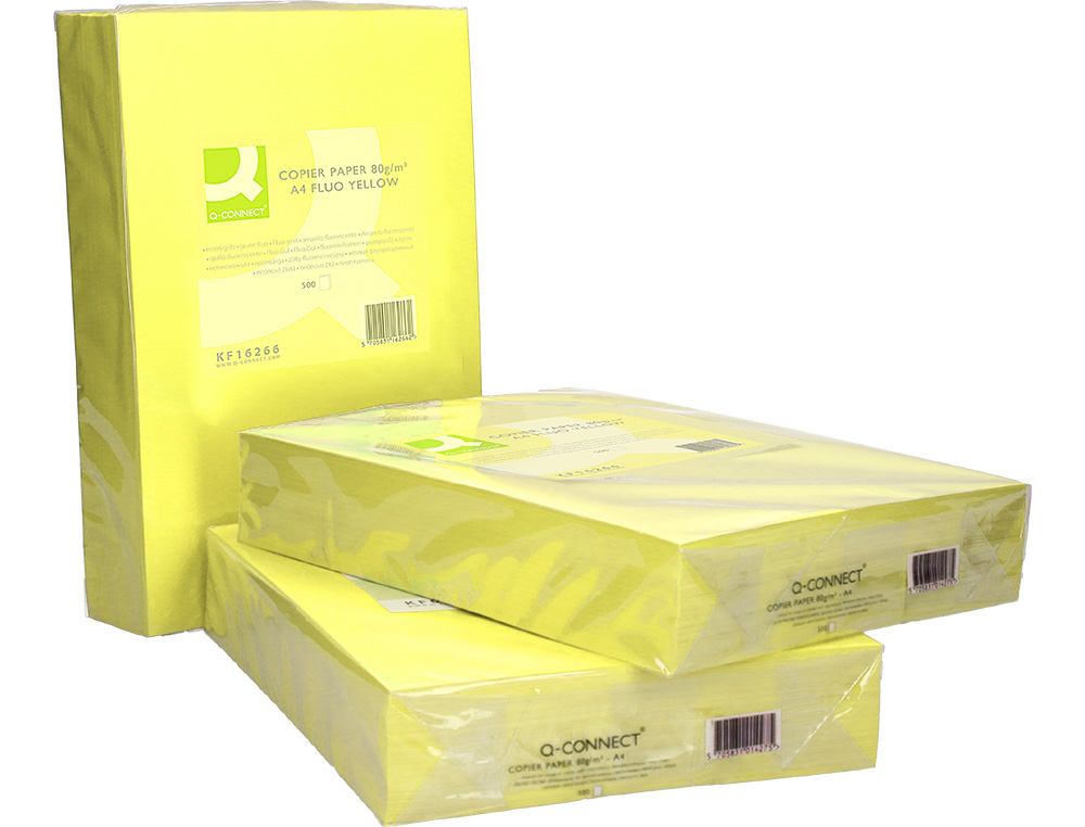 PAPEL DE COR Q-CONNECT DIN A4 80 GR AMARELO NEON EMBALAGEM DE 500 FOLHAS