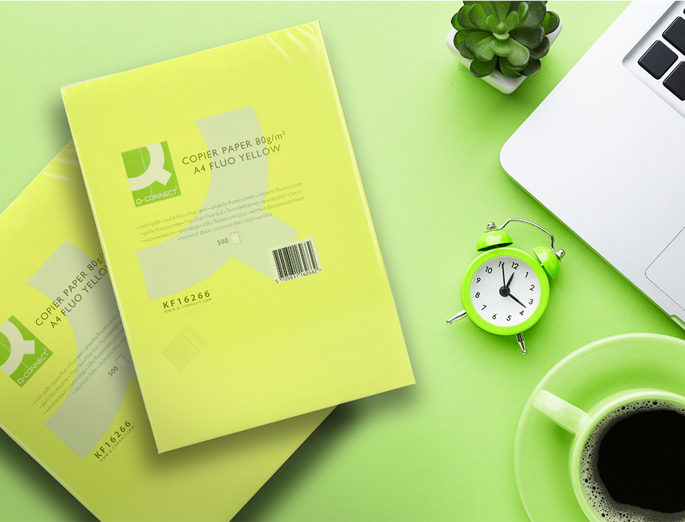 PAPEL DE COR Q-CONNECT DIN A4 80 GR AMARELO NEON EMBALAGEM DE 500 FOLHAS