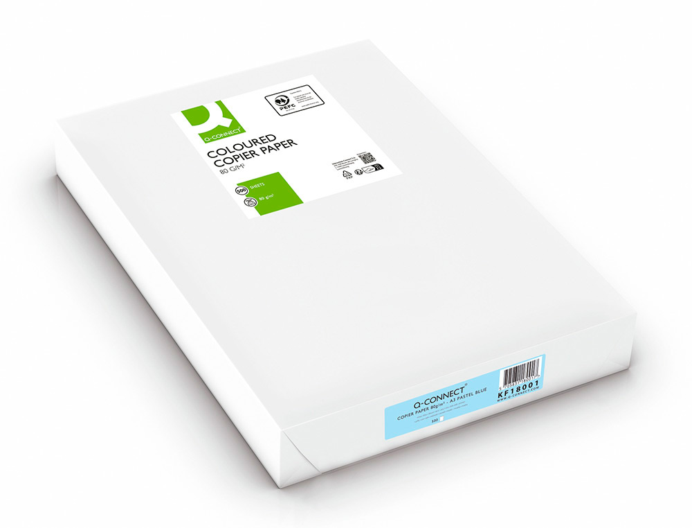 PAPEL DE COR Q-CONNECT DIN A3 80 GR AZUL EMBALAGEM DE 500 FOLHAS