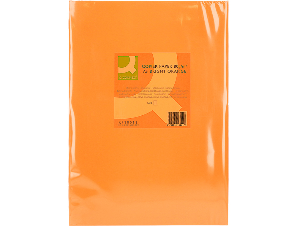PAPEL DE COR Q-CONNECT DIN A3 80 GR LARANJA INTENSO EMBALAGEM DE 500 FOLHAS