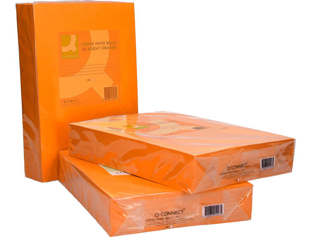 PAPEL DE COR Q-CONNECT DIN A3 80 GR LARANJA INTENSO EMBALAGEM DE 500 FOLHAS