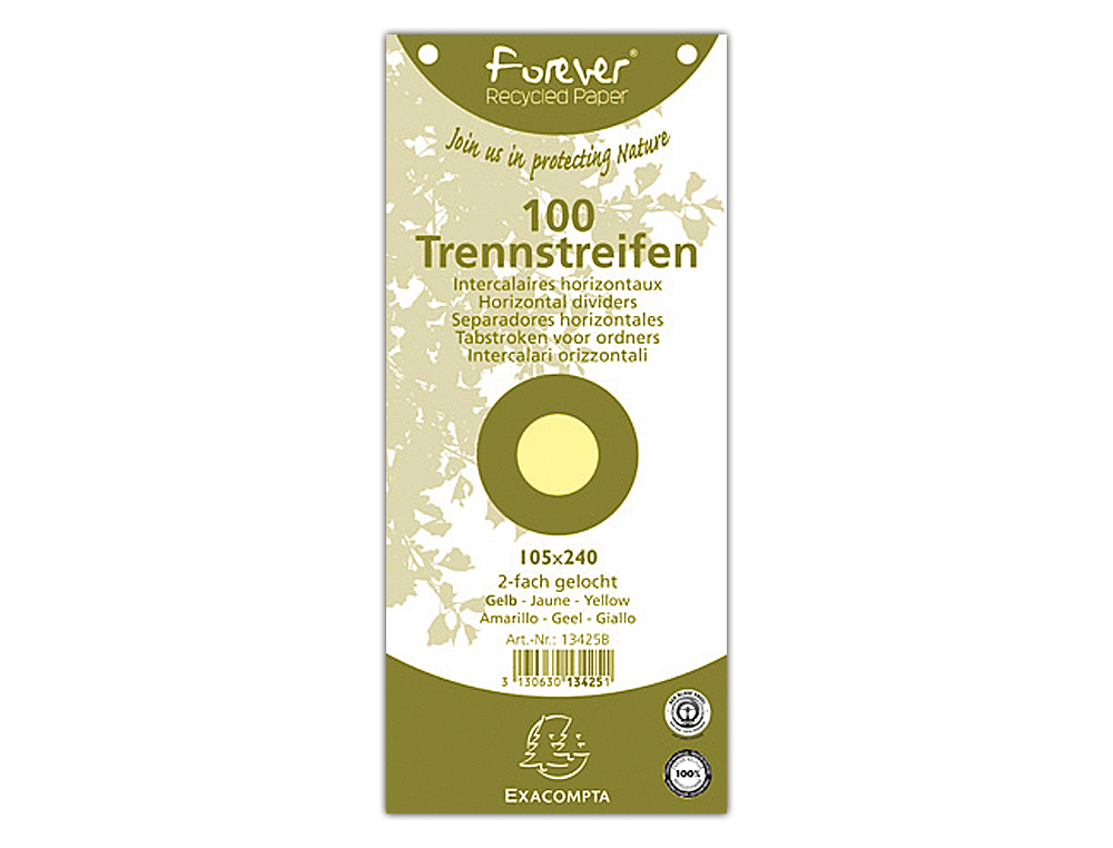 SEPARADOR EXACOMPTA CARTOLINA RECICLADO CONJUNTO DE 100 SEPARADORES 105X240 COM 2 FUROS CORES SORTIDAS