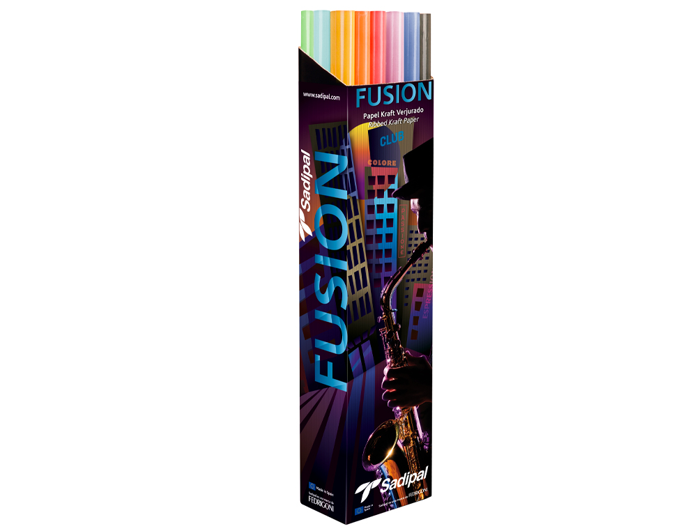 PAPEL KRAFT ROLLO 3X1 MT EXPOSITOR FUSION CON 24 ROLOS CORES SORTIDAS