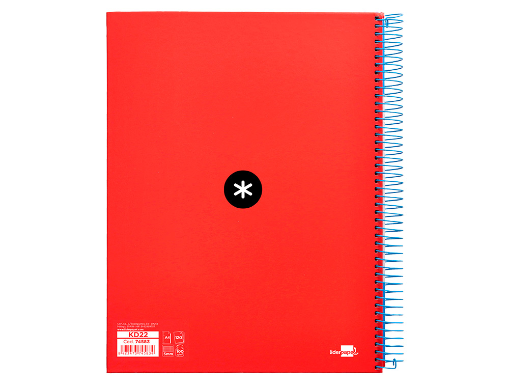 CADERNO ESPIRAL DIN A4 ANTARTIK CAPA FORRADA 120 F 100 GR QUADRICULA 5 MM 5 BANDAS DE CORES COR VERMELHO
