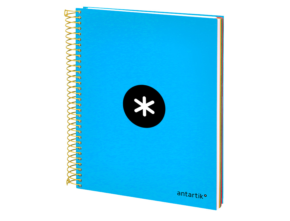 CADERNO ESPIRAL DIN A5 ANTARTIK CAPA FORRADA 120 F 100 GR LISO COM BANDAS DE CORES 6 FUROS COR AZUL
