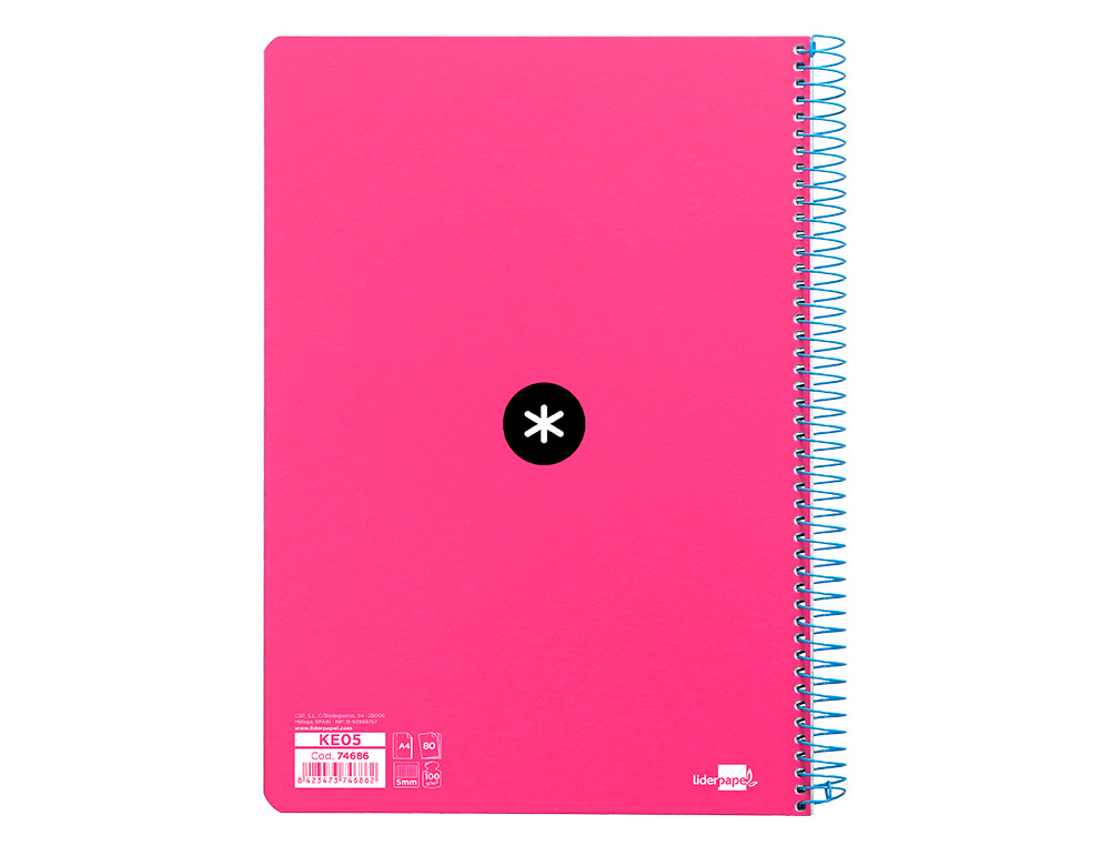 CADERNO ESPIRAL LIDERPAPEL DIN A4 ANTARTIK CAPA DURA 80 F 100 GR QUADRICULA 5 MM COM MARGEM COR ROSA FLUOR