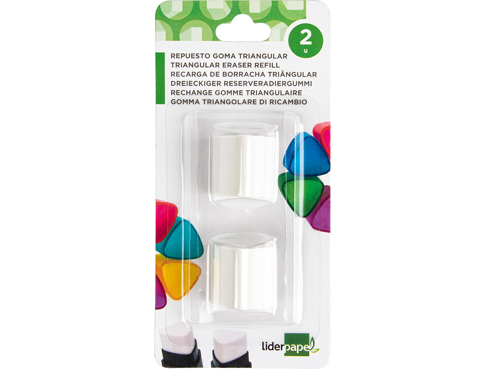 RECARGA BORRACHA LIDERPAPEL TRIANGULAR COM APARA LAPIS BLISTER DE 2 UNIDADES