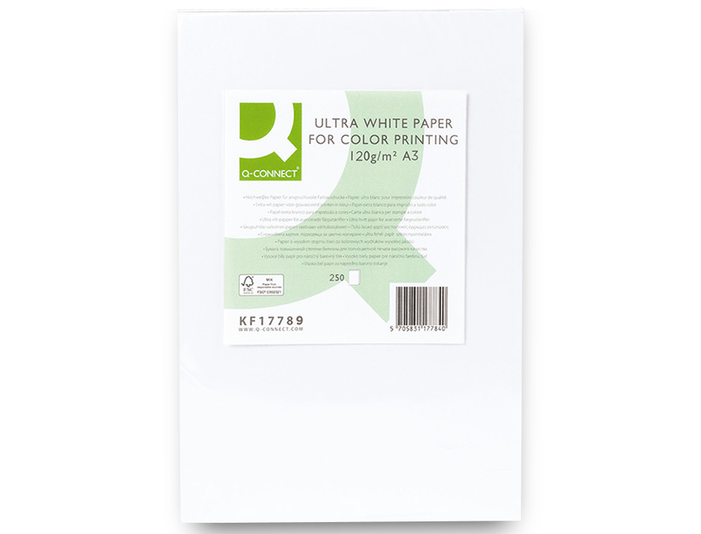 PAPEL FOTOCOPIA ULTRA WHITE Q-CONNECT DIN A3 120 GR EMBALAGEM DE 250 FOLHAS