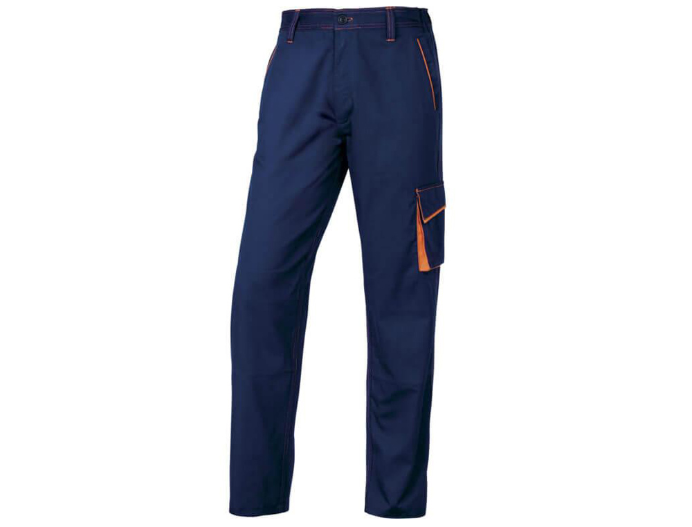 CALÇAS DELTAPLUS COM CINTURA AJUSTAVEL E 5 BOLSOS COR AZUL LARANJA TAMANHO M