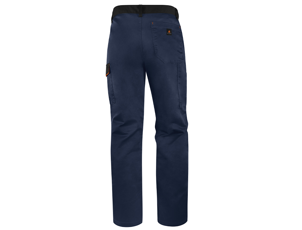 CALÇAS DELTAPLUS COM CINTURA AJUSTAVEL E 5 BOLSOS COR AZUL LARANJA TAMANHO M