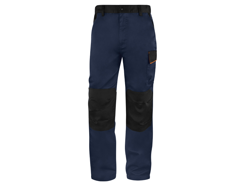 CALÇAS DELTAPLUS COM CINTURA AJUSTAVEL E 5 BOLSOS COR AZUL LARANJA TAMANHO M