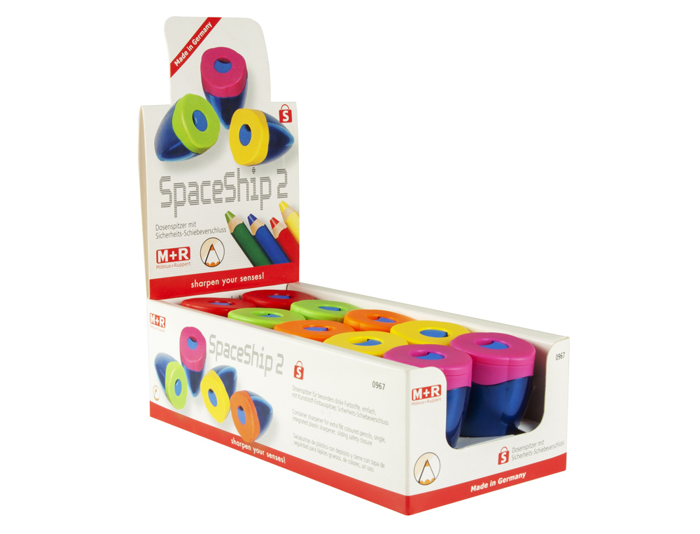 APARA LAPIS M+R PLASTICO USO COM DEPOSITO, CAPA DE SEGURANCA CORES SORTIDAS