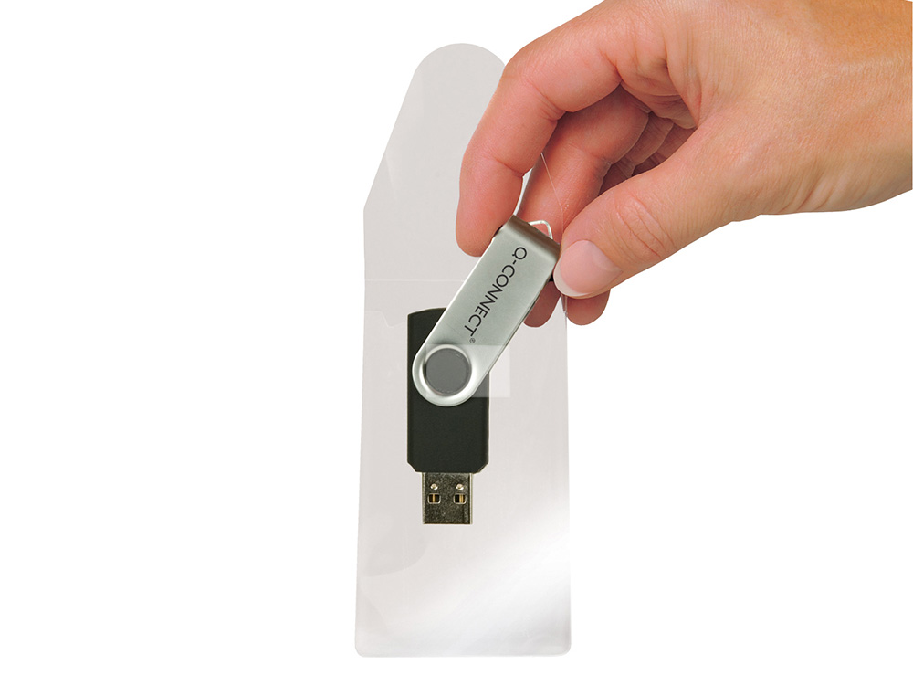 BOLSA AUTOADESIVA Q-CONNECT PARA MEMORIAS USB CAPACIDADE PARA 10 UNIDADES 52,5X 90 MM