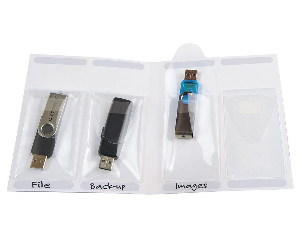 BOLSA AUTOADESIVA Q-CONNECT PARA MEMORIAS USB CAPACIDADE PARA 10 UNIDADES 52,5X 90 MM