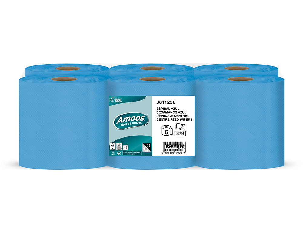 PAPEL SECA MAOS AMOOS 2 FOLHAS 200 MM X 100 MT COR AZUL PACK DE 6 ROLOS