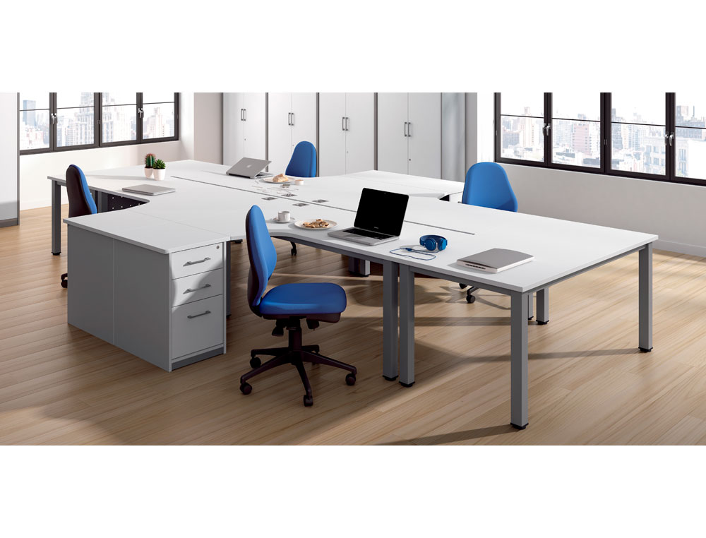 MESA DE ESCRITORIO ROCADA SERIE EXECUTIVE FORMA EM L DIREITA 180X120 CM ACABAMENTO AD01 ALUMINIO/FAIA