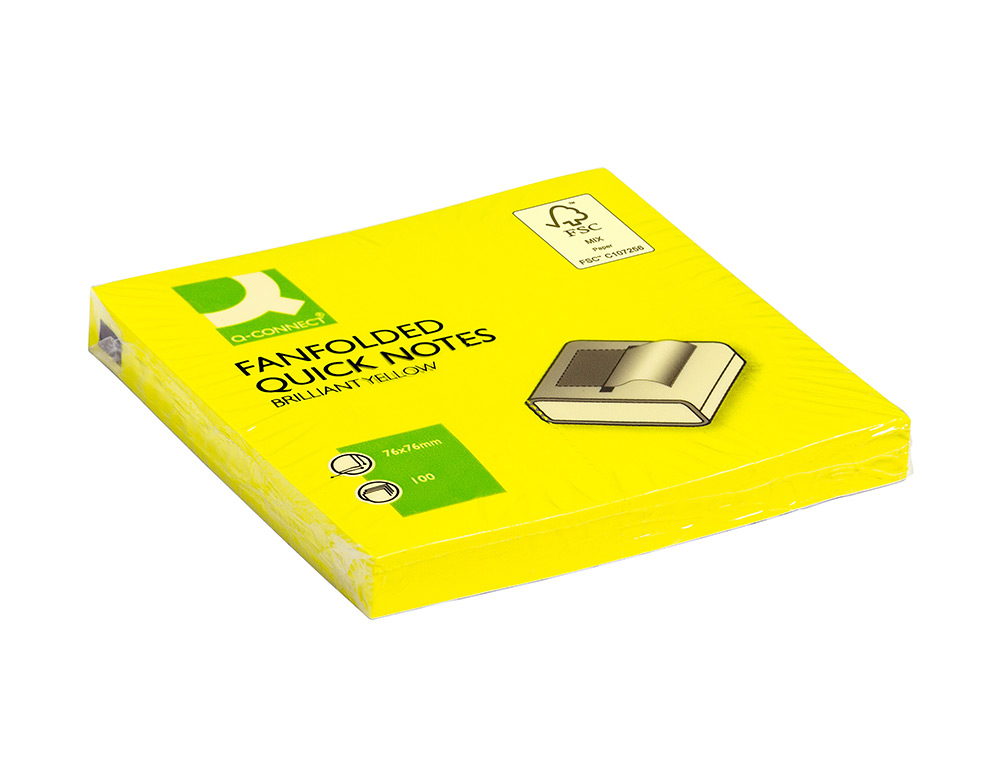 BLOCO DE NOTAS ADESIVAS Q-CONNECT AMARELO NEON 76 X 76 MM ZIG-ZAG