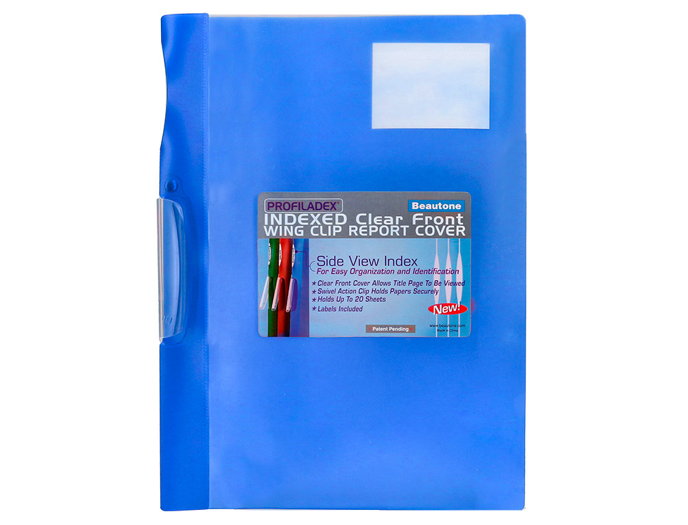 PASTA DOSSIER COM CLIP, TRANSPARENTE , AZUL (PACK C/10)
